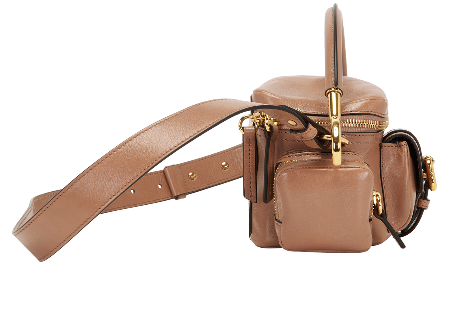 Small Camera Tote, &pound;850, Handbags, Beige, Leather, Side view